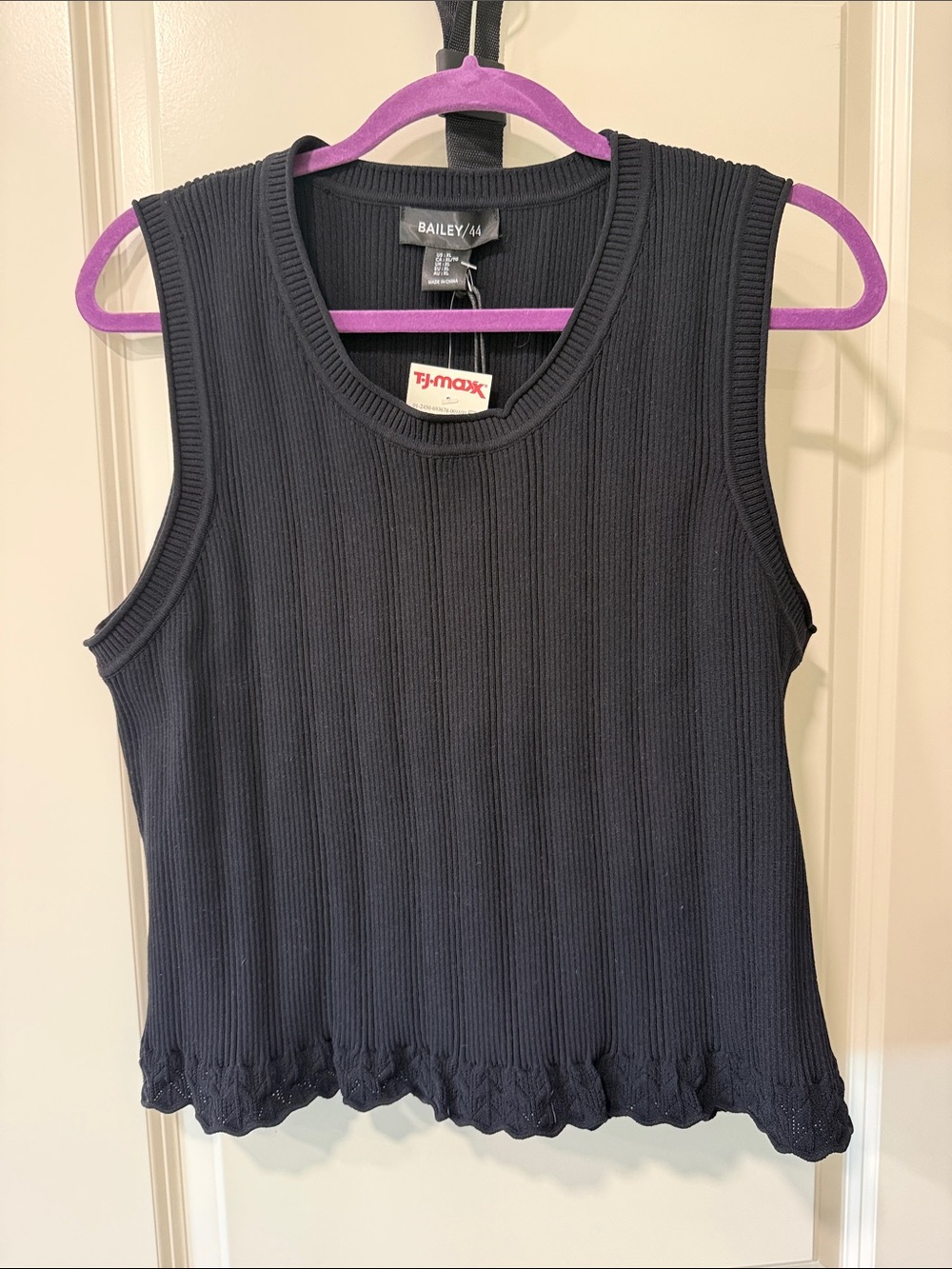 Bailey 44 Black Ribbed Scallop Hem Tank